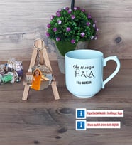Halaya Hediye Kupa Bardak Beyaz ve Fotoğraflı Ahşap Anahtarlık Hediye (Model 5)