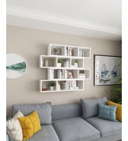 Kitaplık Modern Duvar Rafı Salon Yatay 4 Lü Takım Mobilya Kırmızı (Beyaz)