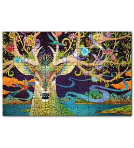 Cakapuzzle Süslemeli Boynuzlarıyla Geyik İllüstrasyon Puzzle Yapboz MDF (Ahşap) (500 Parça)