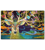 Cakapuzzle Süslemeli Boynuzlarıyla Geyik İllüstrasyon Puzzle Yapboz MDF (Ahşap) (500 Parça)