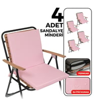 XPERMATE 4'lü Arkalıklı Sandalye Minderi Fermuarlı 40x40 Sırtlıklı Sandalye Minderi Bağcıklı (Pembe)