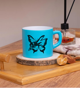 Butterfly  Tasarımlı Renkli Nescafe Fincanları 220 ML (Açık Mavi)