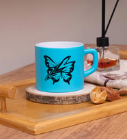Butterfly  Tasarımlı Renkli Nescafe Fincanları 220 ML (Açık Mavi)