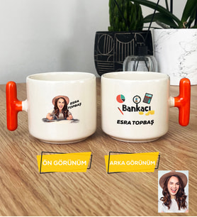Kişiye Özel Karikatürlü Kadın Bankacı T Kupa Bardak Kadın Bankacıya Hediye (Turuncu)