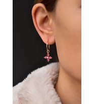Papatya Silver 925 Ayar Gümüş Rose Kaplama Zirkon Taşlı Plumeria Halka Küpe (Fuşya)