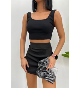 Kadın Askılı Crop Top Bluz (Siyah)