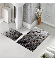 Banyo Halısı Ikili Klozet Takımı Kaymaz Tabanlı (60 xm x 100 cm + 40 cm x 60 cm)  (Haki)