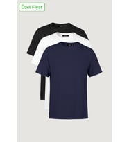 Erkek Çok Renkli T- Shirt Regular Fit Rahat Kesim Bisiklet Yaka 3'lü Basic Tişört Paketi (Lacivert)