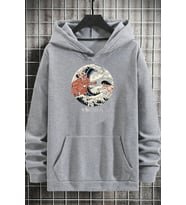 Unisex Kanagawa Oki Nami Ura Baskılı Sweatshirt (Gri)