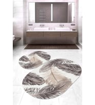 Dijital Baskılı Kaymaz Taban Yıkanabilir Oval 2'li Klozet Takımı Banyo Paspası NOKZ-HY-1273 (Beyaz)
