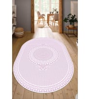 Dijital Baskılı Kaymaz Taban Yıkanabilir Oval Salon Halısı Mutfak Halısı Yolluk NDO-HS-563 (Pembe)