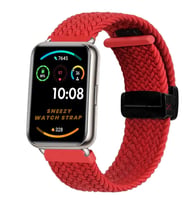 Sneezy Huawei Watch Fit 2  İle Uyumlu FiberLink Manyetik Tokalı Kumaş Örgü Kordon (Kırmızı)