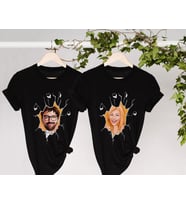 BK Gift Kişiye Özel Sevgililer Karikatürlü İkili Siyah T-shirt Seti, Sevgililer Hediye, Çift Hediyesi, Yıl Dönümü Hediyesi, Kişiye Özel Tişört (Model 8)