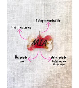 Kemik Şeklinde Renkli-Şeffaf  Kedi/ Köpek- İsimliği/ Künyesi (Pembe)