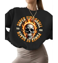 kalın kadın 3 iplik şardonlu unisex Sweatshirt erkek Bej Ateş kafatası Baskılı Sweatshirt bisiklet (Siyah)