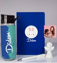 Kişiye Özel Defter Kalem Matara Ve Fotoğraflı Notluk Seti 93570 (Mavi)