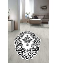 Dijital Baskılı Kaymaz Taban Yıkanabilir Lazer Kesim Salon Halısı Yolluk NLZR-HT-887 (Beyaz)