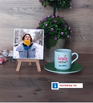 Matematik Öğretmeni Fotoğraflı Dekoratif Taş, Ahşap Altlıklı Türk Kahvesi Fincanı Hediye (Model 9)