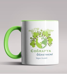 Kişiye Özel Coğrafya Öğretmeni Tasarımlı Siyah Renk Kupa Bardak 3 (Yeşil)