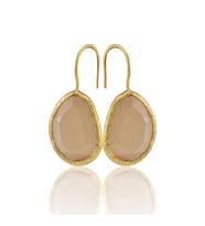 Kadir Jewellery 22 Ayar Altın Kaplama Fosil Taşlı Küpe -El İşçiliği Ve Hipoalerjenik Küpe (Turuncu)