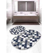Dijital Baskılı Kaymaz Taban Yıkanabilir Oval 2'li Klozet Takımı Banyo Paspası NOKZ-HY-1104 (Mavi)