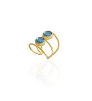 Kadir Jewellery 22 Ayar Altın Kaplama Kadın Zirkon Taşlı Yüzük (Koyu Mavi)