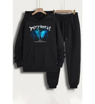 Unisex Blue Butterfly Baskılı Eşofman Takımı (Siyah)