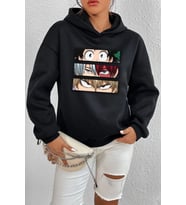 Unisex Makima Hugging Denji Baskılı Sweatshirt (Siyah)