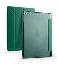 Apple  iPad 9.7 2018 (6.Nesil) Kılıf Tri Folding Kalem Bölmeli Standlı Yumuşak Silikon Kılıf (Koyu Yeşil)