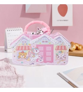 Livava Ev Metal Kilitli Ve Çantalı Kumbara, 19x10 (Pembe)