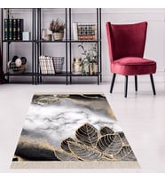 Mermer Desenli Yaprak Desenli Dijital Baskı Yıkanabilir Kaymaz Taban Salon Halı ve Yolluk (Gri)