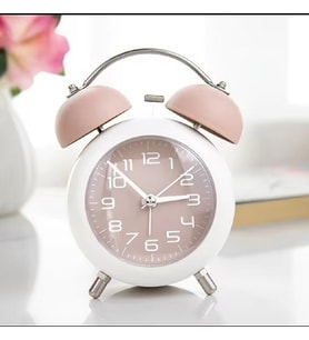 Güçlü Uyandırma Çalar Saat Minimalist Yaratıcı Öğrenci Çocuk Mekanik Metal Çan Dilsiz Gece Lambası (Pembe)