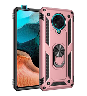 Xiaomi Poco F2 Pro Uyumlu Kılıf Standlı Manyetik Yüzüklü Military Magnetic Ring Polycarbonate and TPU Case (Pudra)