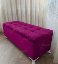 Çizgi Kapitoneli Sandıklı Puf 100 cm Beyaz Ayak (Mor)
