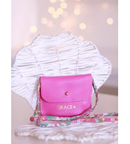 Kız Çocukları için kişiselleştirilebilir Hediye, Hakiki Deri Mini Çanta, Liberty London Kumaş Askı (Fuşya)