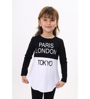 Toontoy Kız Çocuk Paris London Baskılı T-Shirt (Siyah)