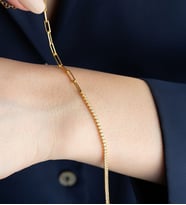 925 Ayar Gümüş Sıra Taşlı Zincir Bileklik (Gold)