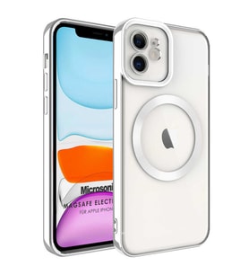Microsonic Apple iPhone 11 Kılıf MagSafe Luxury Electroplate Siyah (Gümüş)