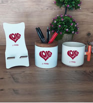 Love Sevgili Hediye Sepeti Kupa Bardak T Kulplu, Kalemlik ve Ahşap Telefon Standı Sevgiliye Sevgililer Günü Hediyesi (Model 7)