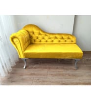 Dekoratif Bihter Koltuk Josefin Puf 130 cm Gümüş Ayak (Sarı)