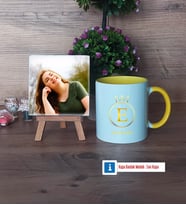 Baş Harf ve İsim Soyisim Fotoğraflı Dekoratif Taş, Kupa Bardak Beyaz Hediye (Model 7)