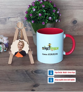 Diyetisyen Kupa Bardak Beyaz ve Fotoğraflı Ahşap Anahtarlık Hediye Diyetisyene Hediye Diyetisyenler Günü Hediyesi (Model 2)
