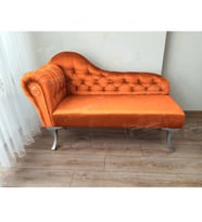 Dekoratif Bihter Koltuk Josefin Puf 110 cm Gümüş Ayak (Turuncu)
