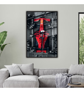 Metal Çerçeveli Temperli Cam Tablo Ferrari Formula 1 Görseli (Siyah)