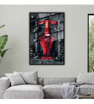 Metal Çerçeveli Temperli Cam Tablo Ferrari Formula 1 Görseli (Siyah)