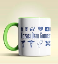 Kişiye Özel Eczacı 2 Tasarımlı Turuncu Kupa Bardak (Yeşil)