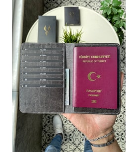 VİSSO 911 Hakiki Deri İsme Özel Pasaport Kılıfı (GRI-ANTRASIT)