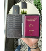VİSSO 911 Hakiki Deri İsme Özel Pasaport Kılıfı (GRI-ANTRASIT)