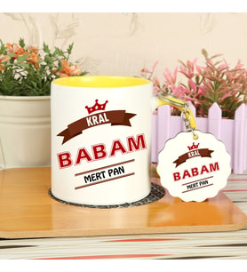 Kral Baba Hediye Seti Kupa Bardak ve Anahtarlık (Sarı)