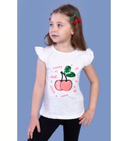 Toontoy Kız Çocuk Çevirmeli Pullu Kiraz Baskılı Tişört (Ekru)